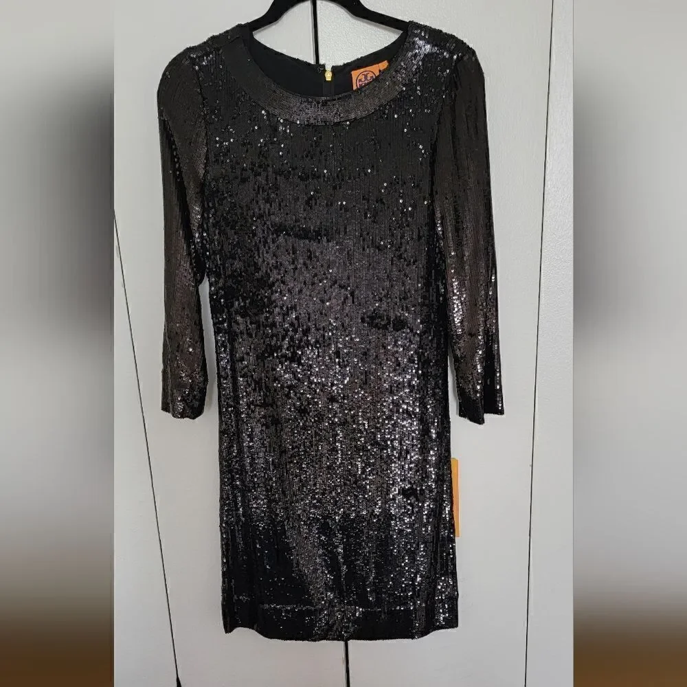 NWT Tory Burch Black Sequin Sheath Dress